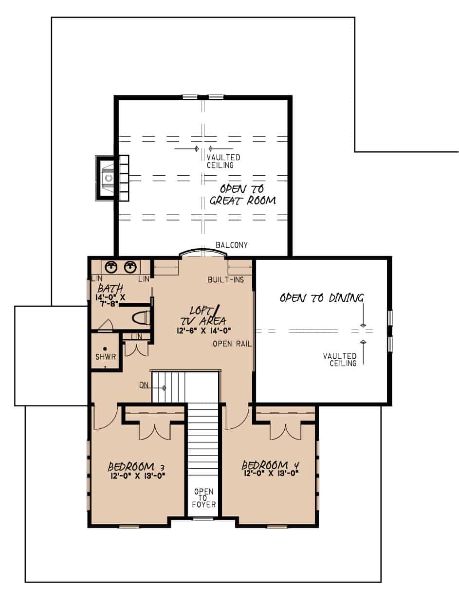Floor Plan Upper Level of Contemporary Plan #193-1072