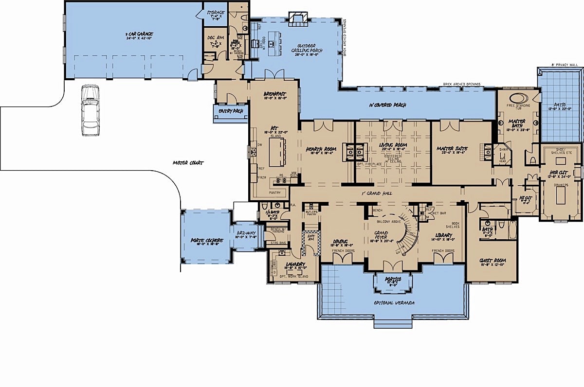 Floor Plan Main Level of European Plan #193-1074