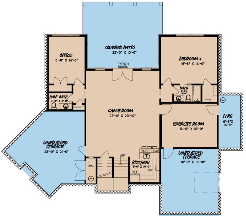 Floor Plan Basement of European Plan #193-1075