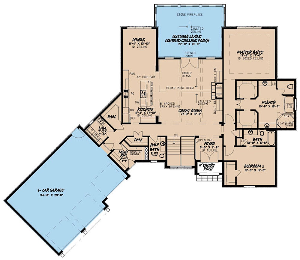 Floor Plan Main Level of European Plan #193-1075
