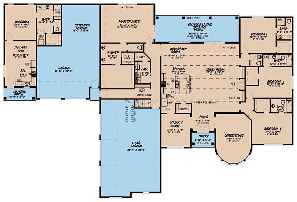 Floor Plan Main Level of European Plan #193-1077