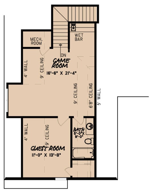 Floor Plan Upper Level of European Plan #193-1077
