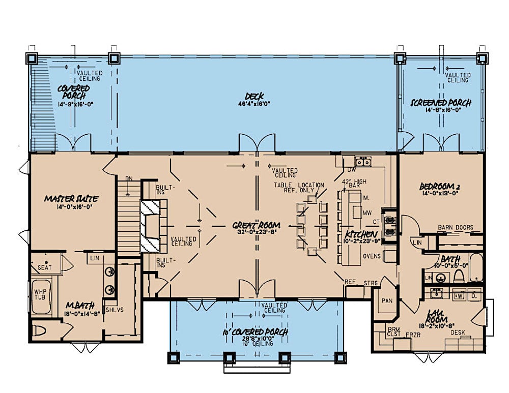 Floor Plan Main Level of Ranch Plan #193-1078