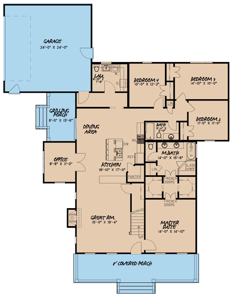 Floor Plan Main Level of Ranch Plan #193-1079