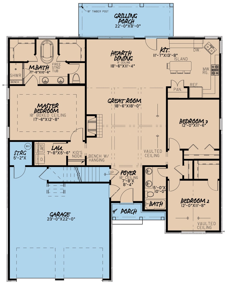 Floor Plan Main Level of Tudor Plan #193-1084