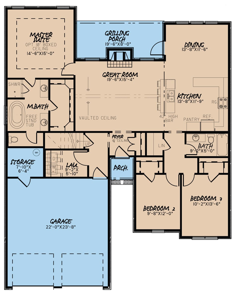 Floor Plan Main Level of Tudor Plan #193-1085