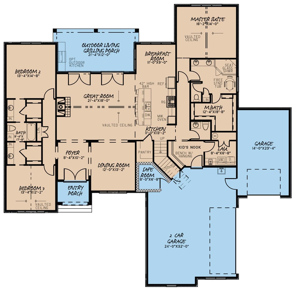 Floor Plan Main Level of Rustic Plan #193-1086