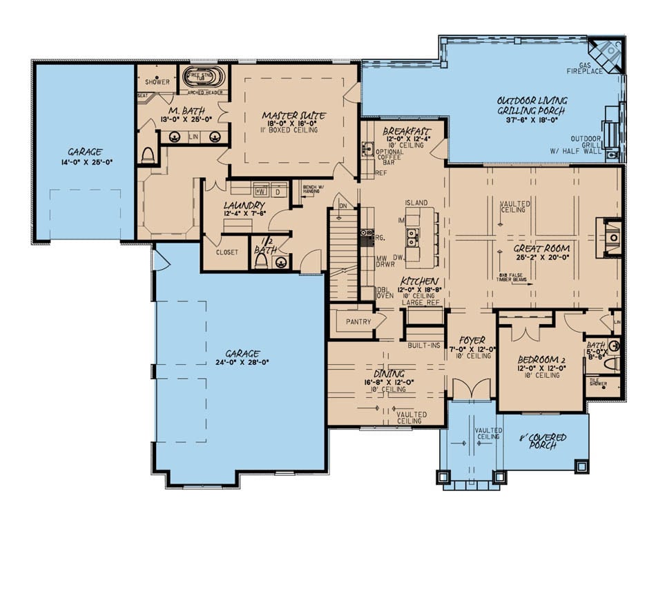 Floor Plan Main Level of Rustic Plan #193-1087