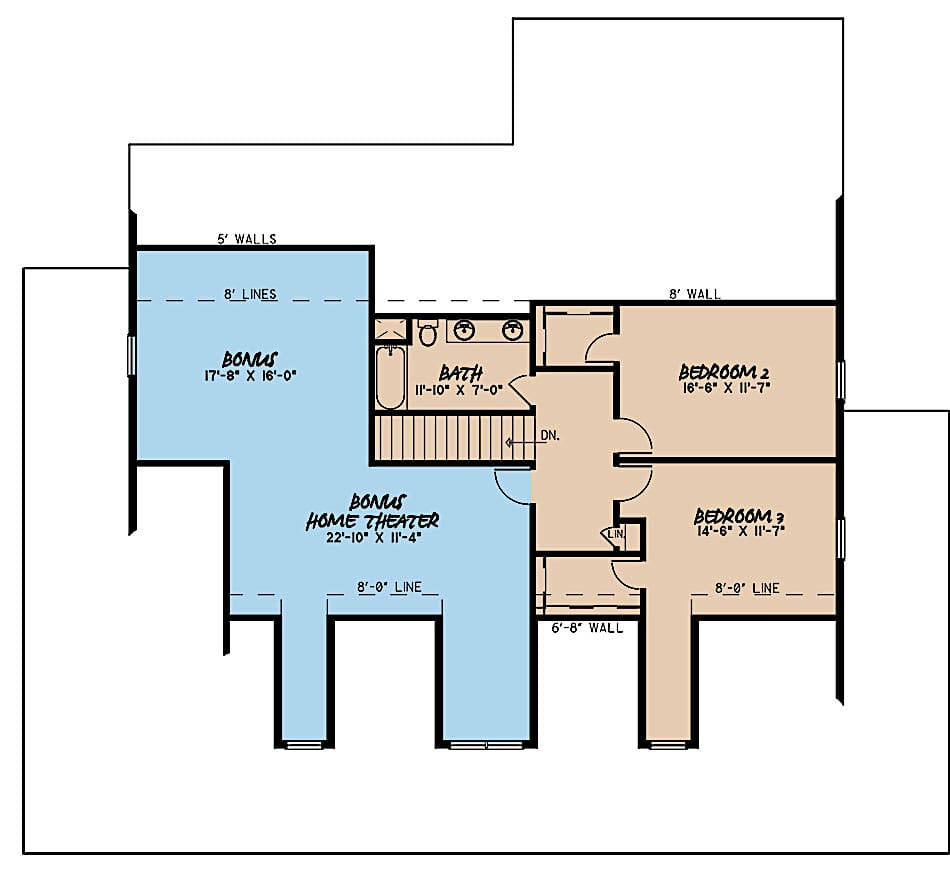 Floor Plan Upper Level of Farmhouse Plan #193-1090