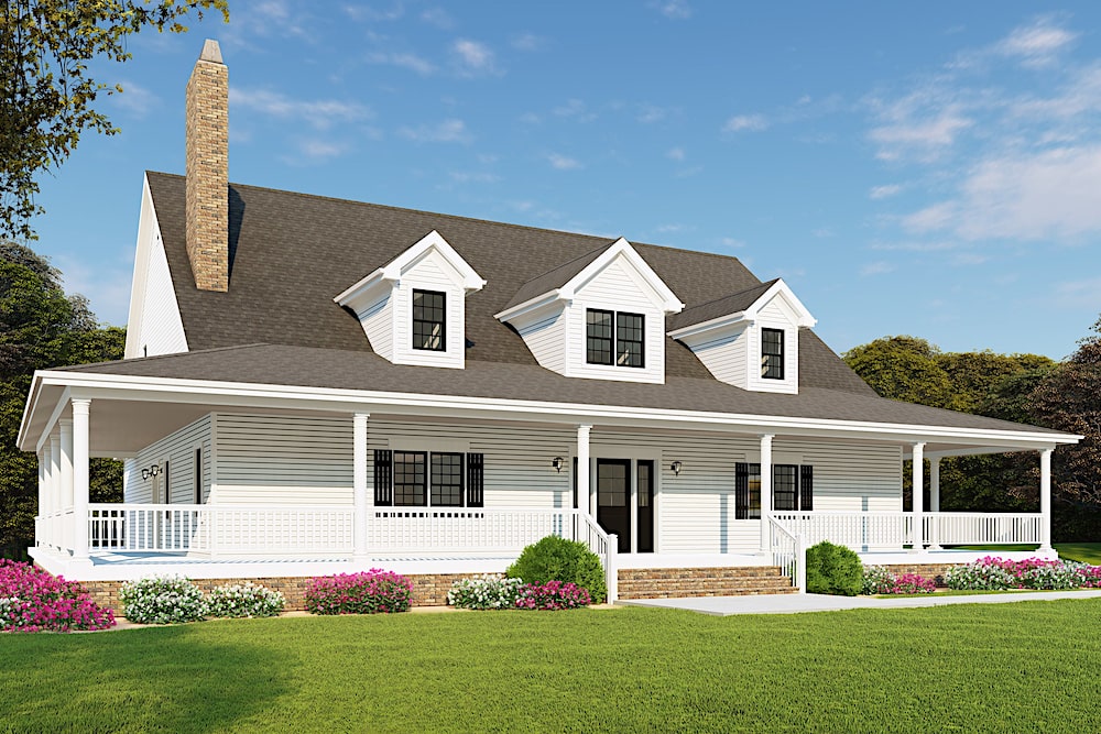 Farmhouse home (ThePlanCollection: HPlan #193-1090)