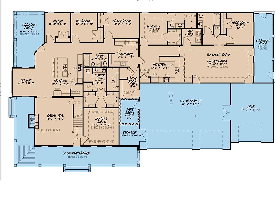 Floor Plan Main Level of Ranch Plan #193-1091