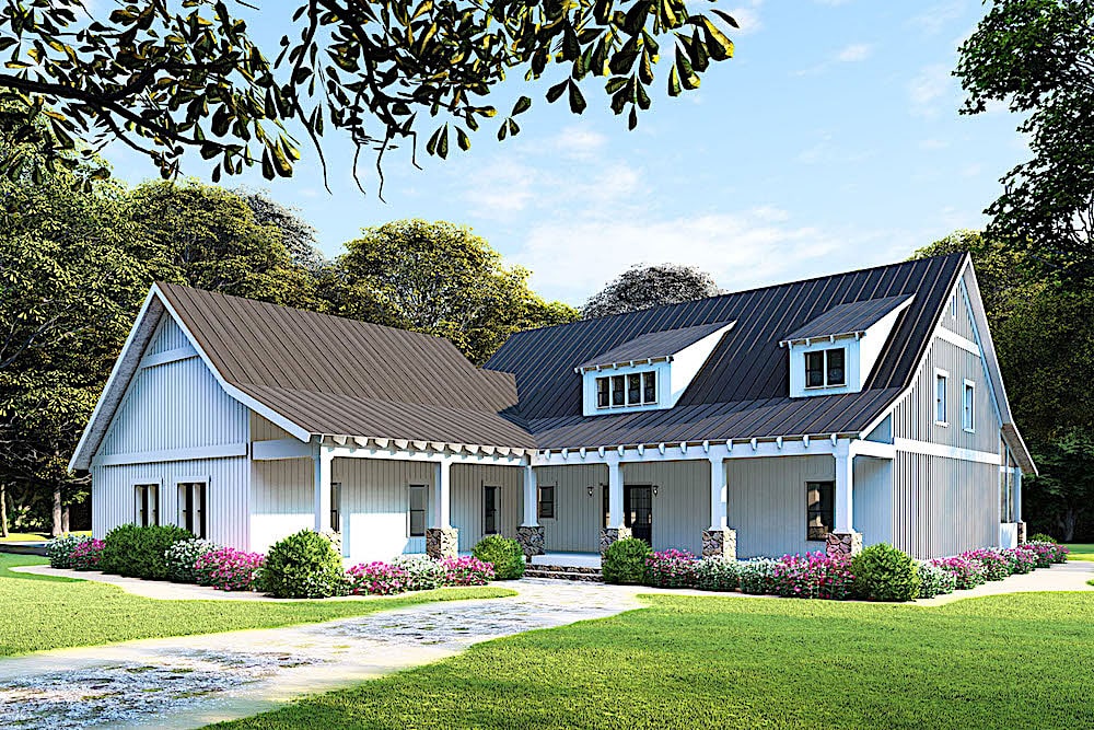 Farmhouse home (ThePlanCollection: Plan #193-1092)