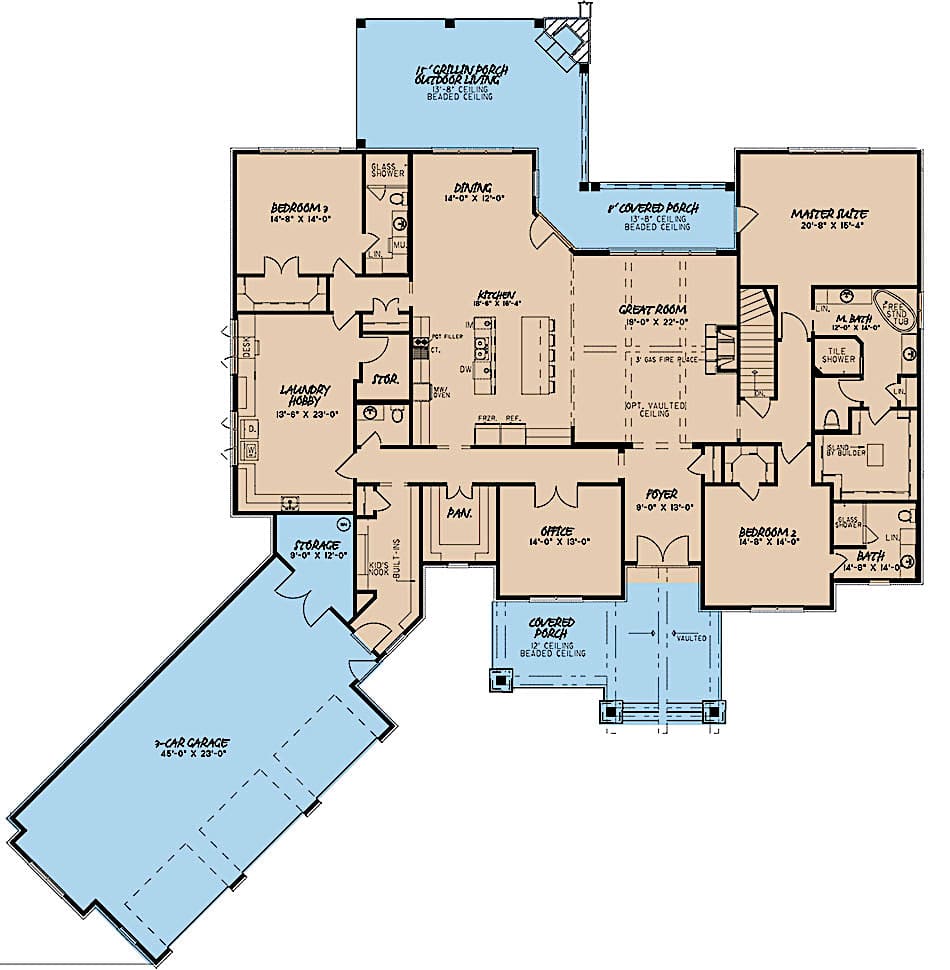 Floor Plan Main Level of Rustic Plan #193-1094
