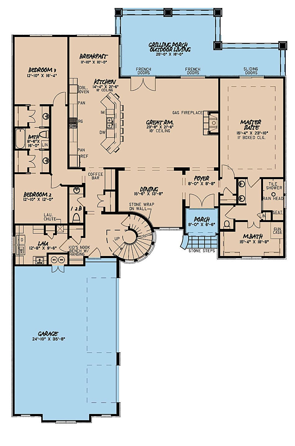 Floor Plan Main Level of European Plan #193-1095