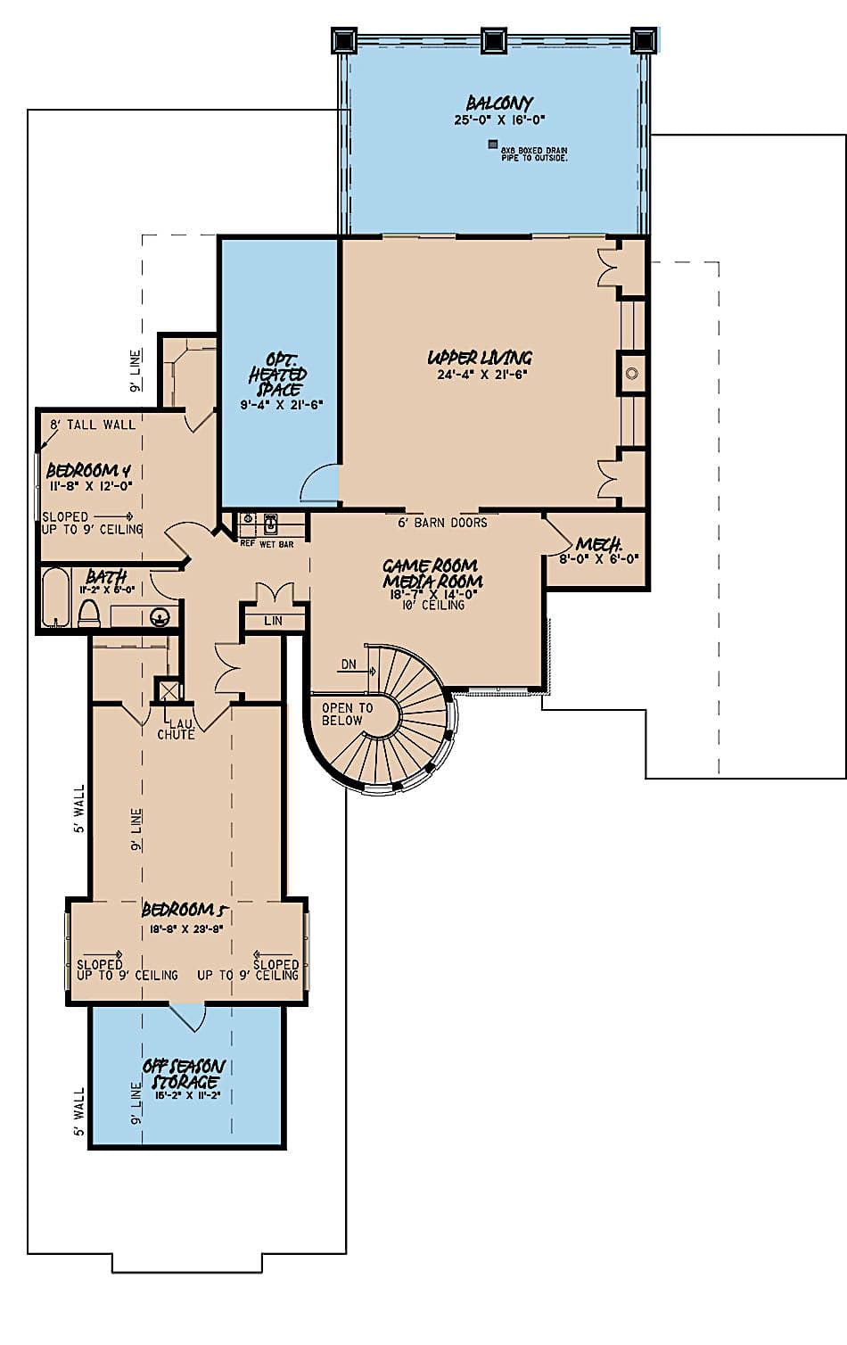 Floor Plan Upper Level of European Plan #193-1095
