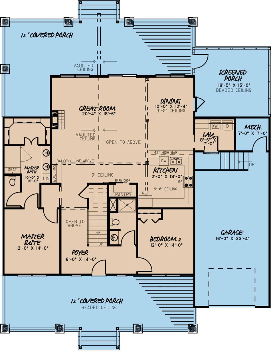 Floor Plan Main Level of Country Plan #193-1096