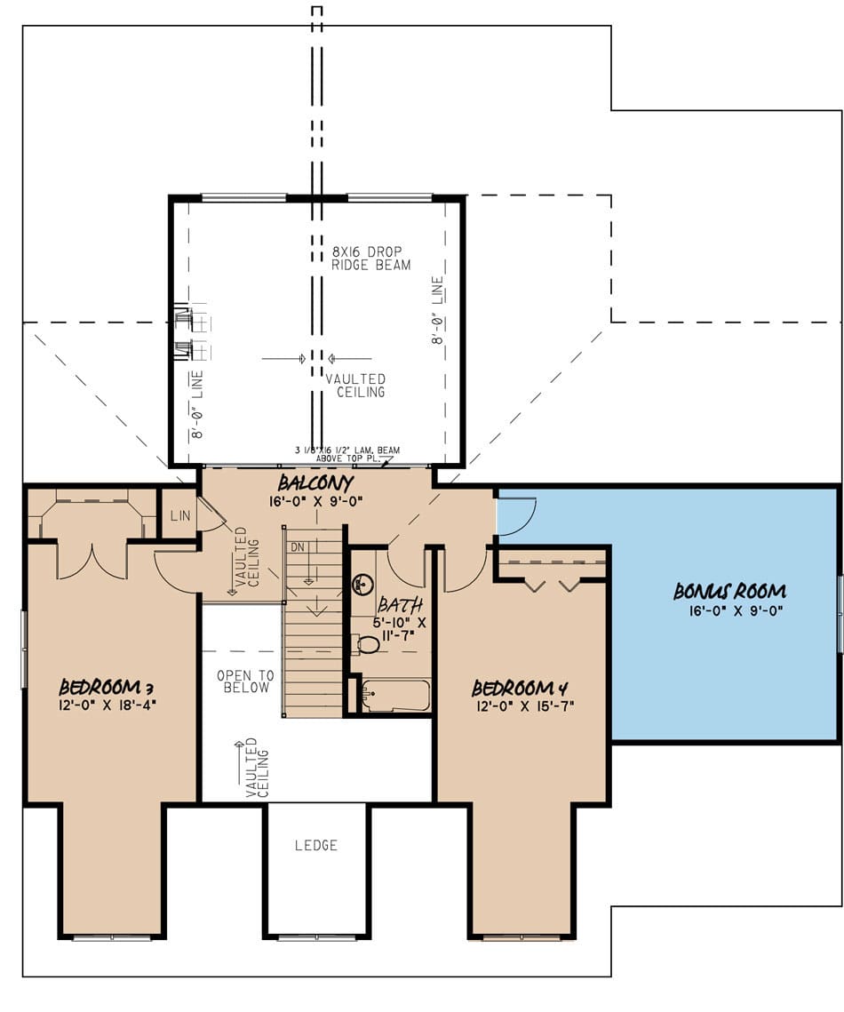 Floor Plan Upper Level of Country Plan #193-1096