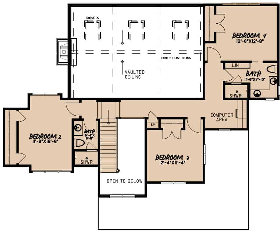 Floor Plan Upper Level of Farmhouse Plan #193-1097