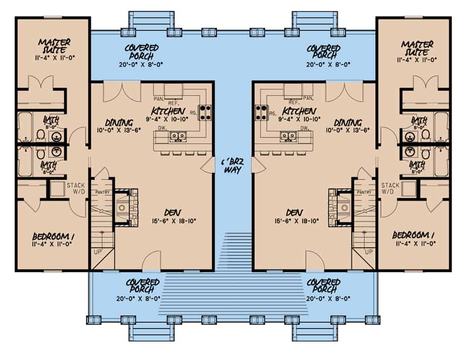 Floor Plan Main Level of Farmhouse Plan #193-1099