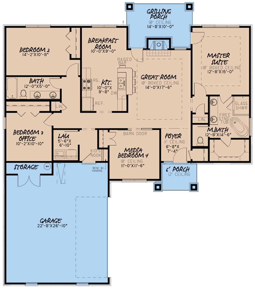 Main Level of Contemporary Plan #193-1100