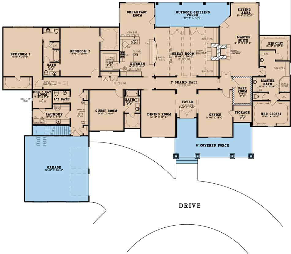 Floor Plan Main Level of Craftsman Plan #193-1101