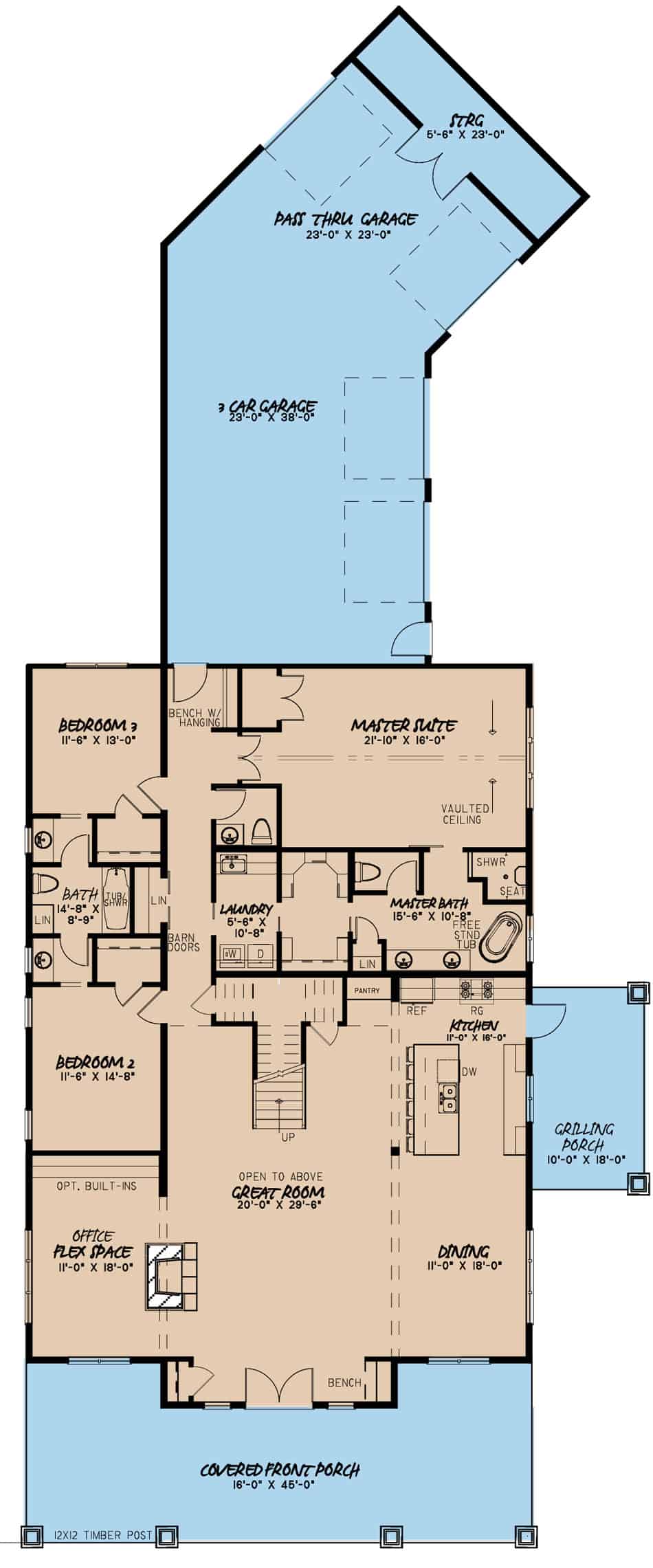 Floor Plan Main Level of Craftsman Plan #193-1102