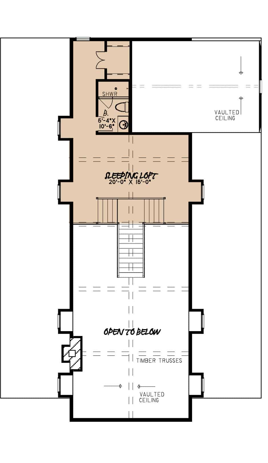 Floor Plan Upper Level of Craftsman Plan #193-1102