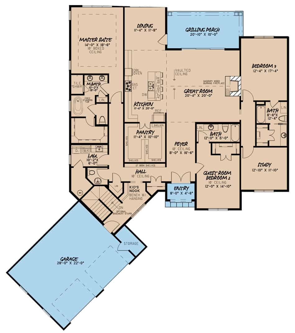 Floor Plan Main Level of Contemporary Plan #193-1104