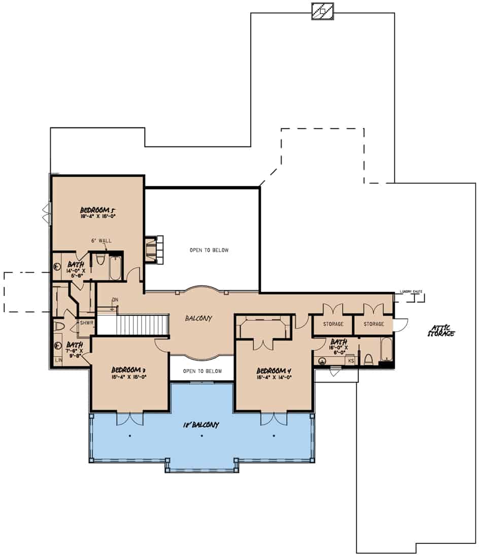 Floor Plan Upper Level of Acadian Plan #193-1107