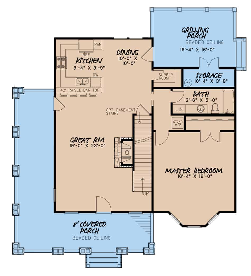 Floor Plan Main Level of Cottage Plan #193-1108