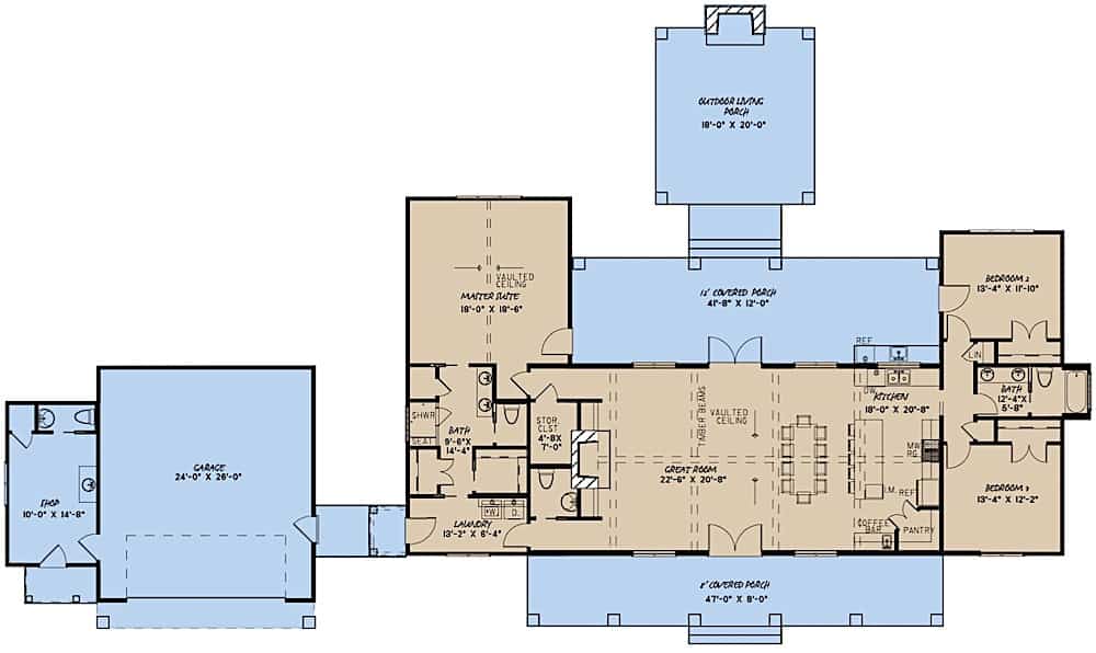 Floor Plan Main Level of Ranch Plan #193-1110
