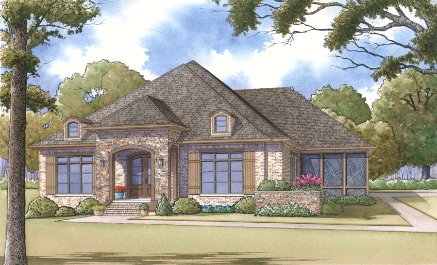 Front elevation of Craftsman home (ThePlanCollection: House Plan #193-1113)