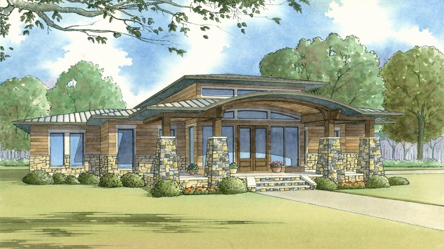Front elevation of Contemporary home (ThePlanCollection: House Plan #193-1114)