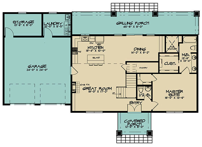 Floor Plan First Story of Arts and Crafts Plan #193-1118