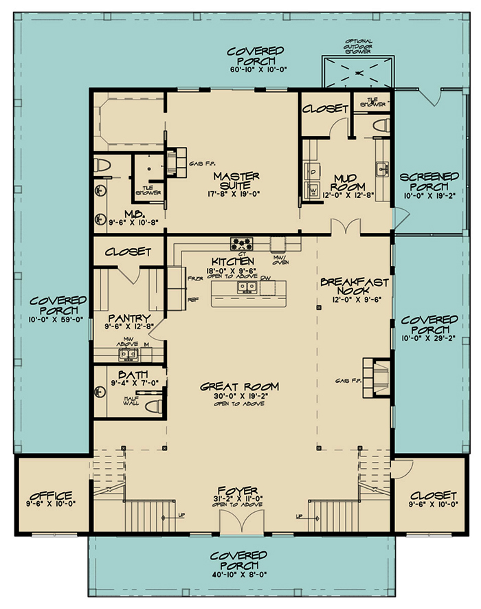Floor Plan First Story of Country Plan #193-1120