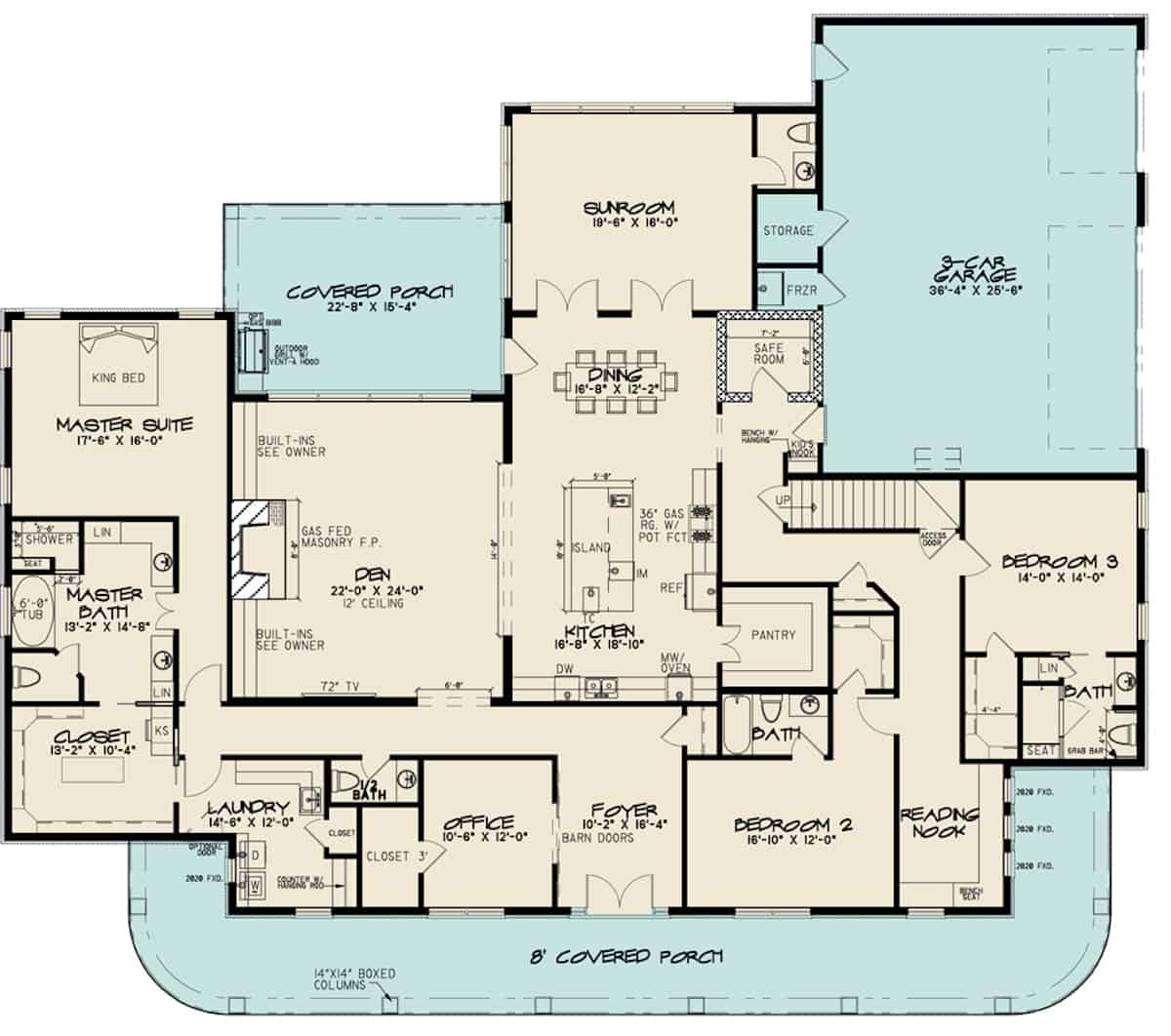 Floor Plan Main Level of Southern Plan #193-1124