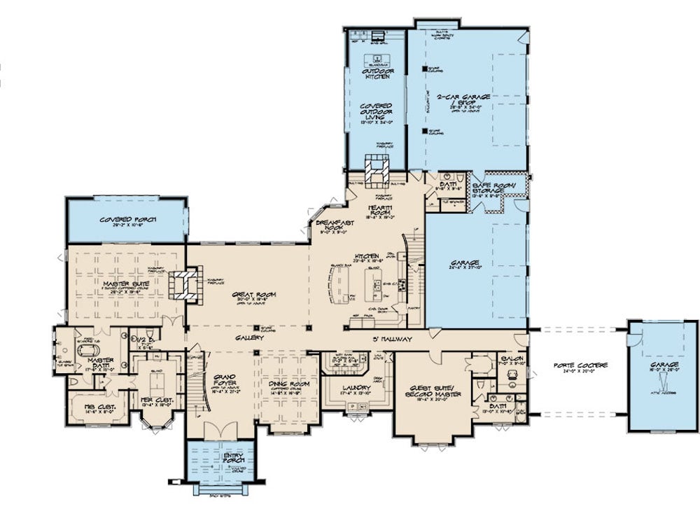 Floor Plan Main Level of European Plan #193-1125