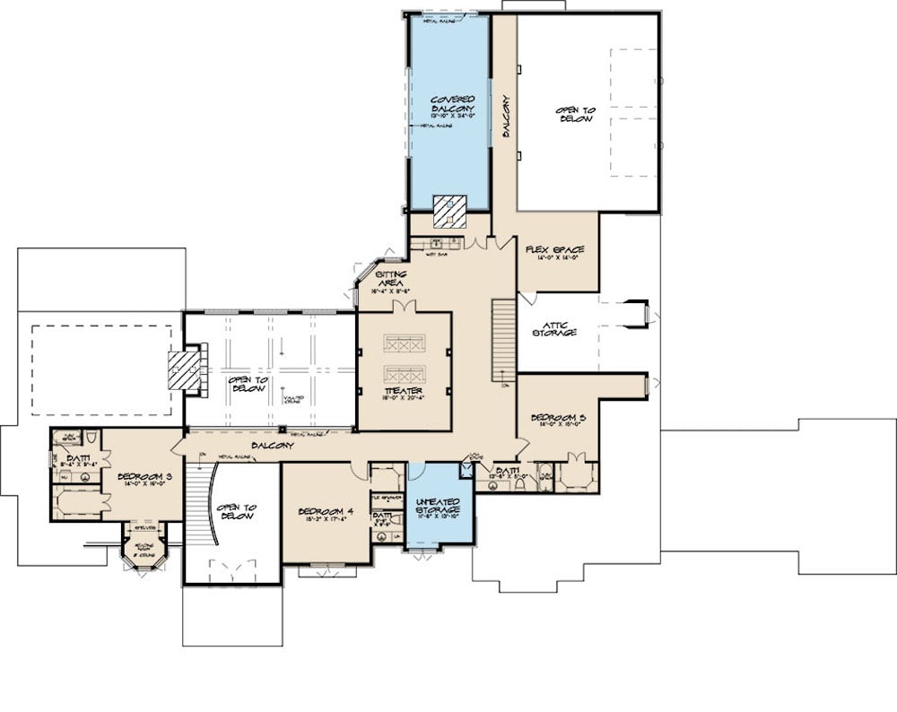 Floor Plan Upper Level of European Plan #193-1125