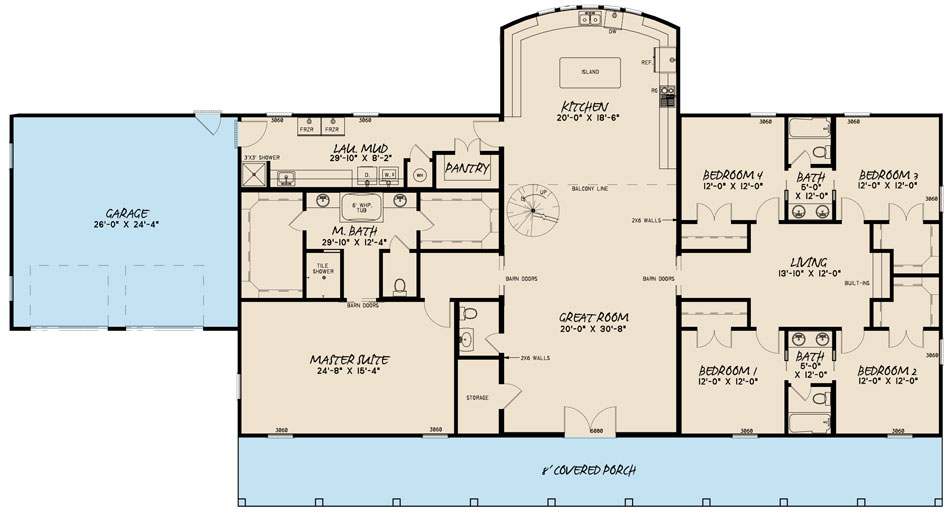 Floor Plan Main Level of Country Plan #193-1126