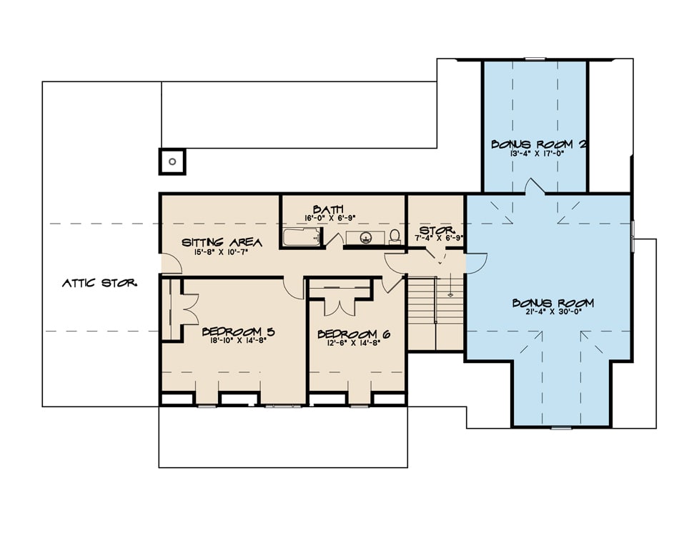Floor Plan Upper Level of Country Plan #193-1127