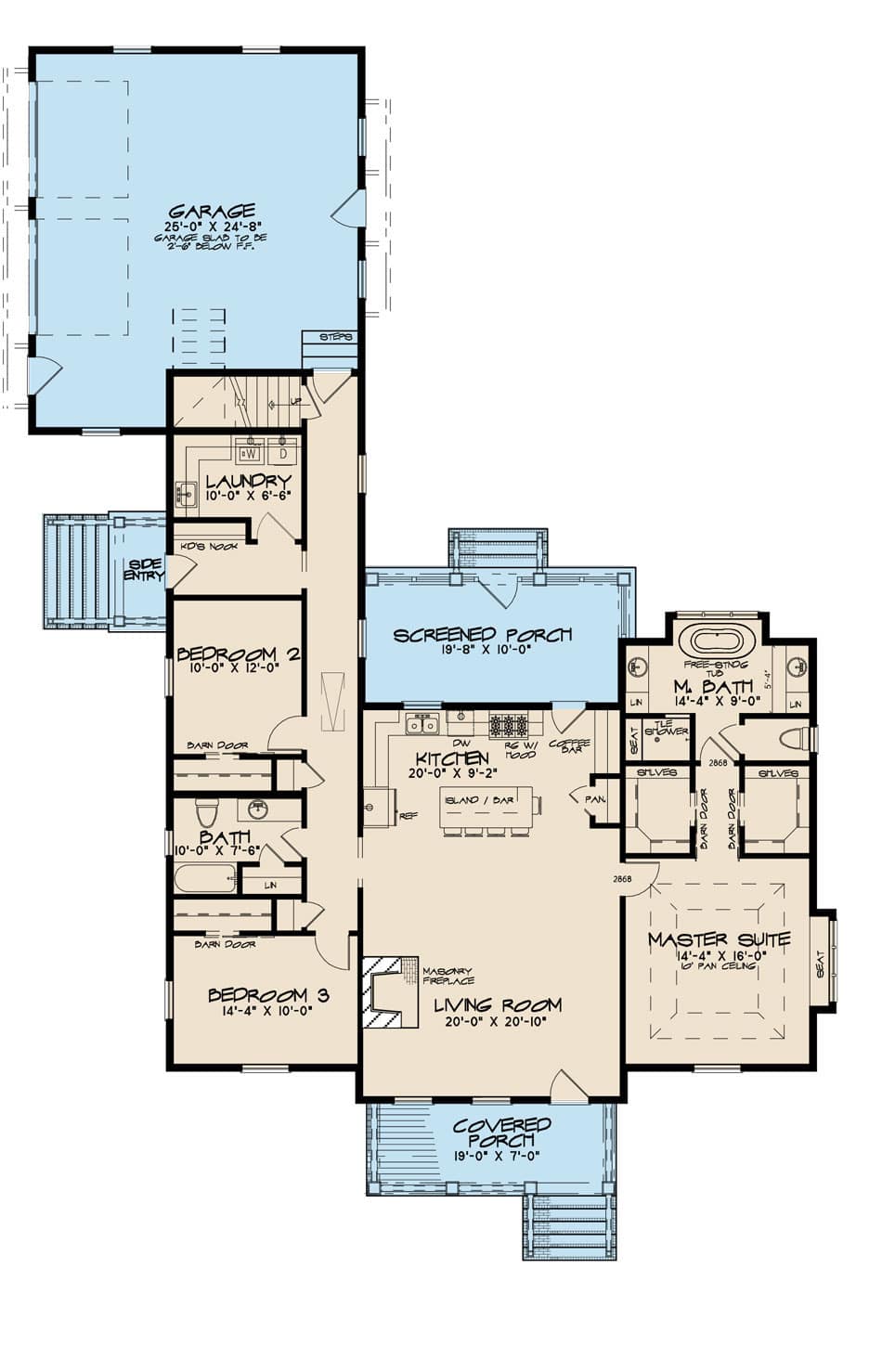 Floor Plan Main Level of Country Plan #193-1128