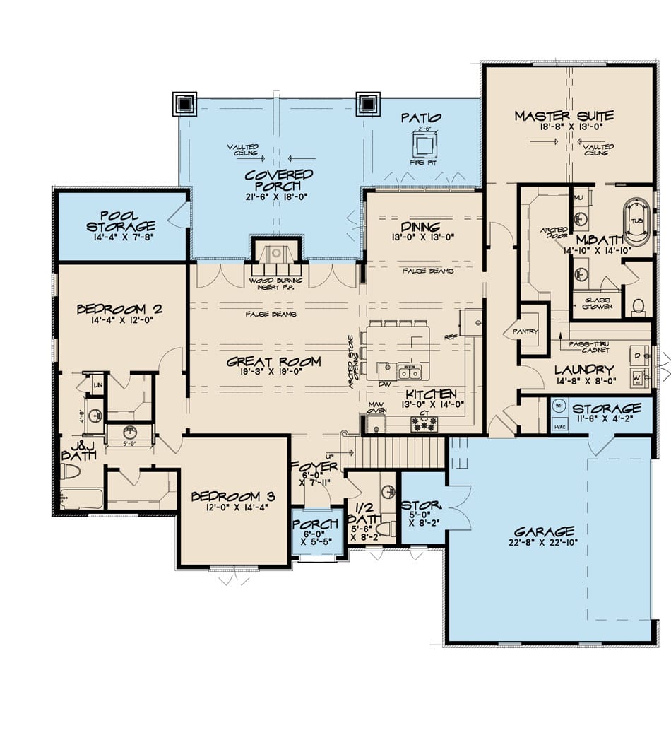 Floor Plan Main Level of Tudor Plan #193-1129