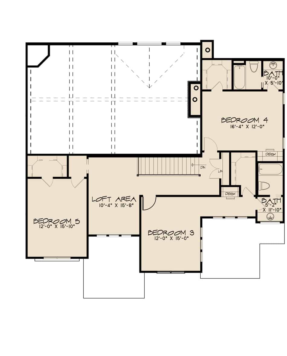 Floor Plan Upper Level of Farmhouse Plan #193-1130