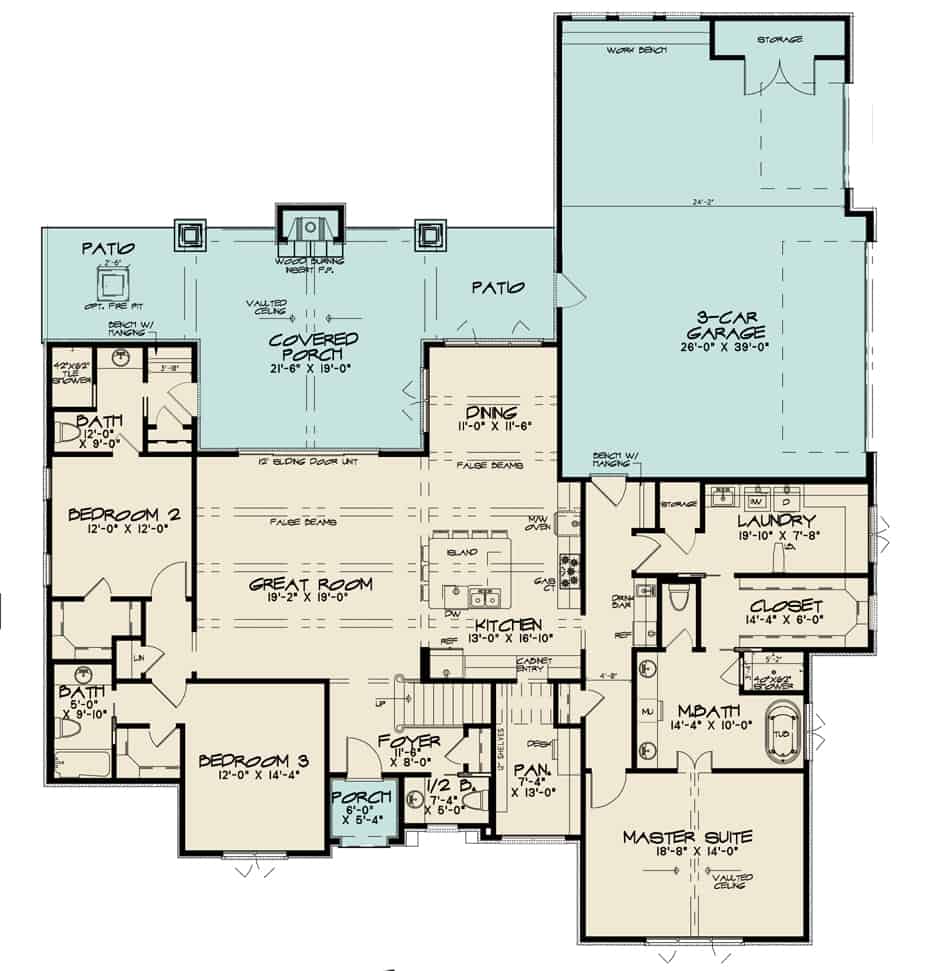 Floor Plan Main Level of French Plan #193-1131