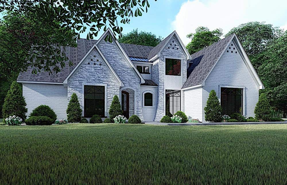 Front elevation of French home (ThePlanCollection: House Plan #193-1131)