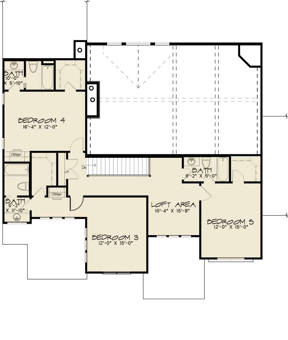 Floor Plan Upper Level of Farmhouse Plan #193-1132