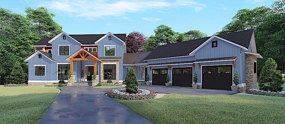 Transitional Farmhouse style home (ThePlanCollection: Plan #193-1132)