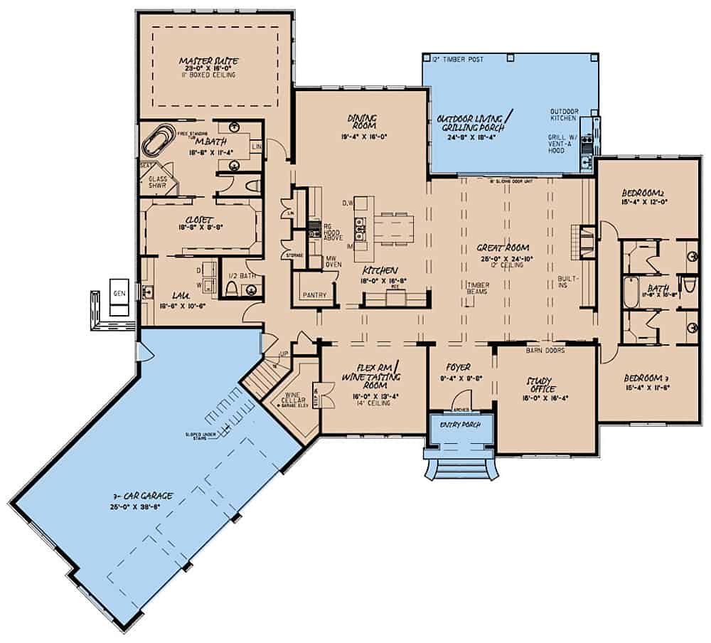 Floor Plan Main Level of Acadian Plan #193-1133