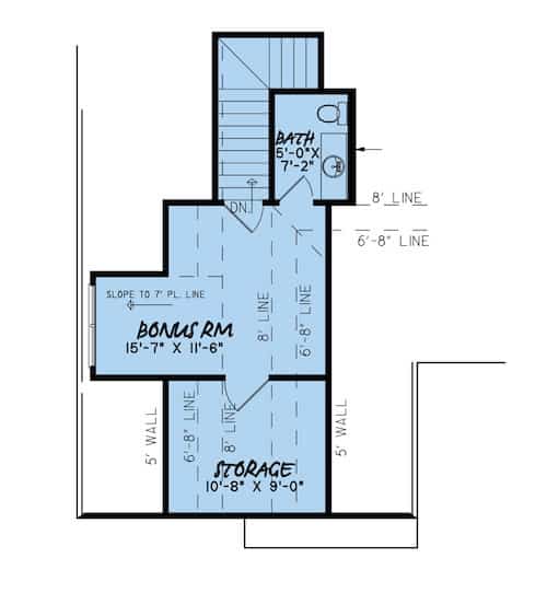 Floor Plan Bonus Room of Acadian Plan #193-1134