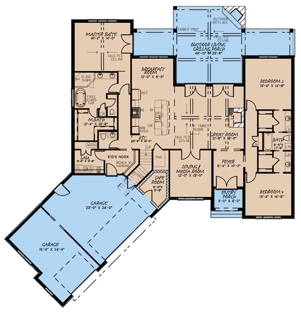 Floor Plan Main Level of Acadian Plan #193-1137